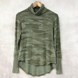 Theo Spense Camouflage Knit Top Womens XSmall Thermal Sleeves Grunge Retro Comfy